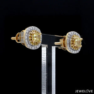 Jewelove™ Earrings Earrings only 18K Yellow Gold Earrings with Princess Cut Natural Fancy Yellow & White Diamonds JL AU E 104