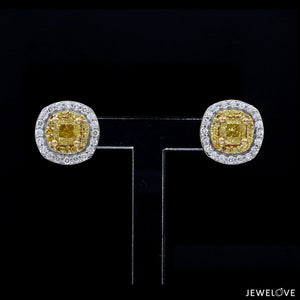 Jewelove™ Earrings Earrings only 18K Yellow Gold Earrings with Princess Cut Natural Fancy Yellow & White Diamonds JL AU E 104