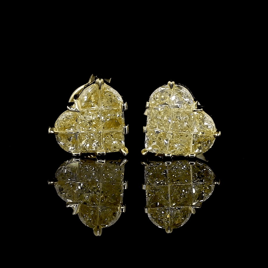 Jewelove™ Earrings Earrings only 18K Yellow Gold Heart Earrings with Natural Fancy Yellow Diamond JL AU E 107