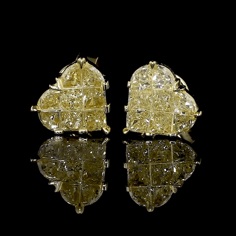 Jewelove™ Earrings Earrings only 18K Yellow Gold Heart Earrings with Natural Fancy Yellow Diamond JL AU E 107