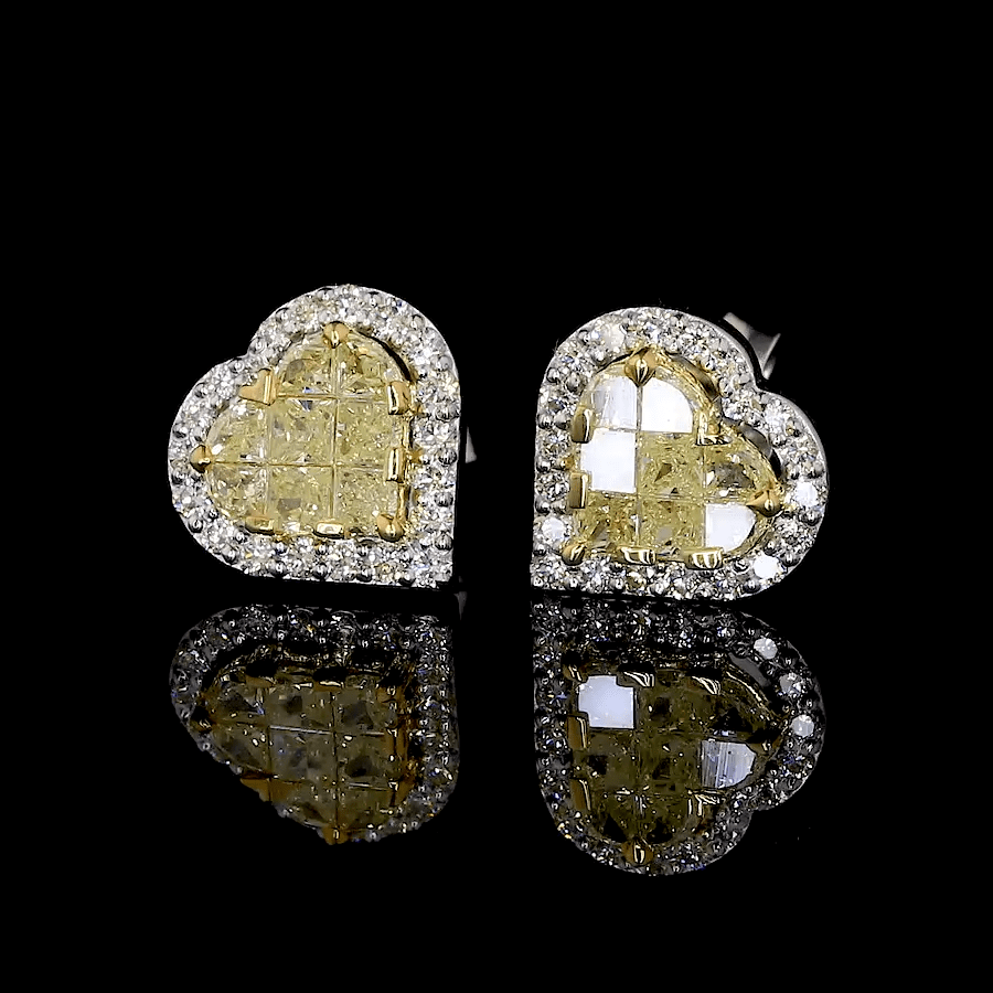 Jewelove™ Earrings Earrings only 18K Yellow Gold Heart Earrings with Natural Fancy Yellow & White Diamond JL AU E 108