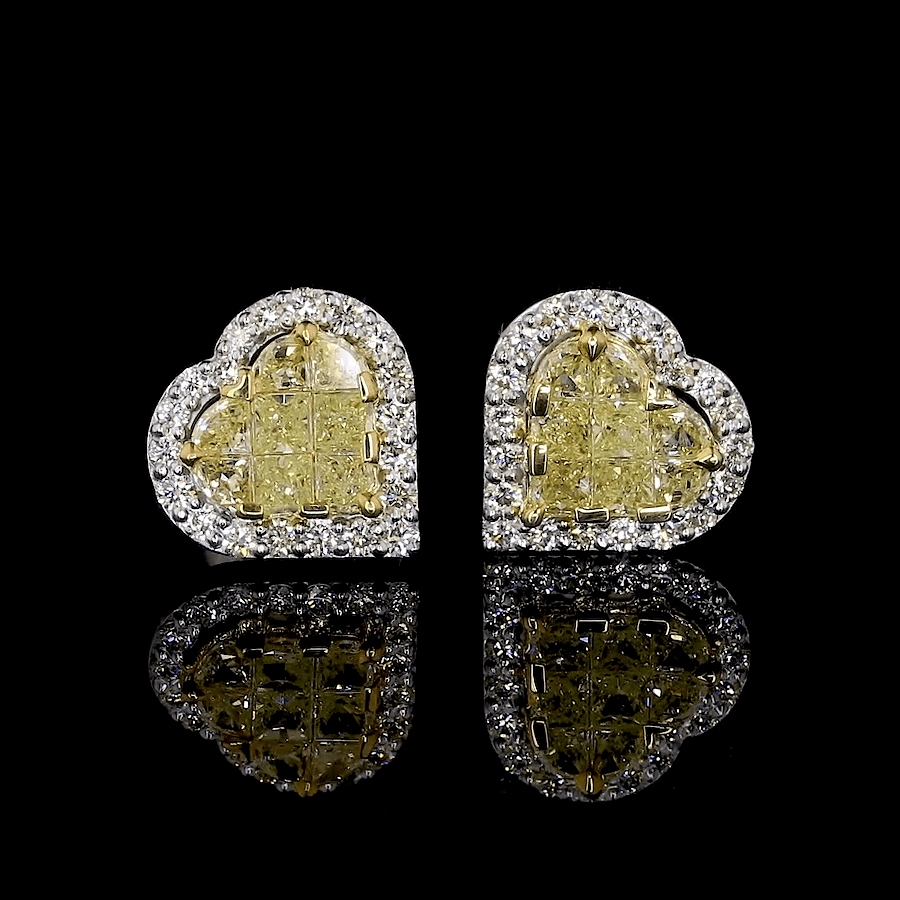 Jewelove™ Earrings Earrings only 18K Yellow Gold Heart Earrings with Natural Fancy Yellow & White Diamond JL AU E 108