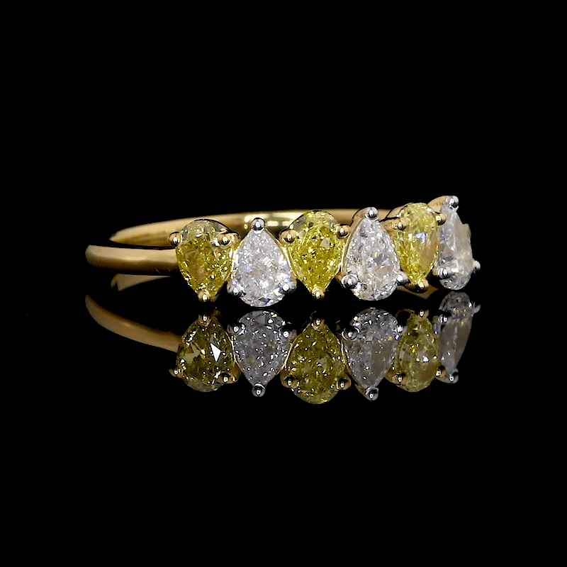 Jewelove™ Rings 18K Yellow Gold Ring with Fancy Pear Cut Yellow & White Diamond JL AU 140