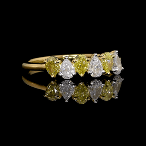 Jewelove™ Rings 18K Yellow Gold Ring with Fancy Pear Cut Yellow & White Diamond JL AU 140