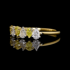 Jewelove™ Rings 18K Yellow Gold Ring with Fancy Pear Cut Yellow & White Diamond JL AU 140