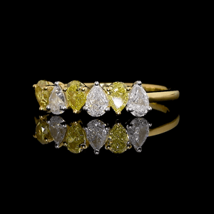 Jewelove™ Rings 18K Yellow Gold Ring with Fancy Pear Cut Yellow & White Diamond JL AU 140