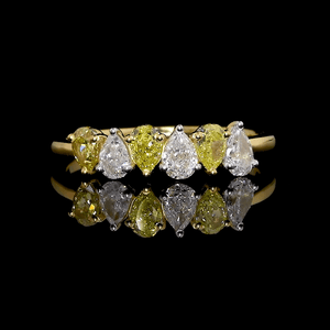 Jewelove™ Rings 18K Yellow Gold Ring with Fancy Pear Cut Yellow & White Diamond JL AU 140