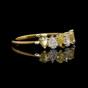 Jewelove™ Rings 18K Yellow Gold Ring with Fancy Pear Cut Yellow & White Diamond JL AU 140