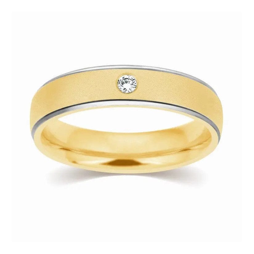 Jewelove™ Rings 2 Tone Yellow Gold White Gold Wedding Band with Single Diamond JL AU 110