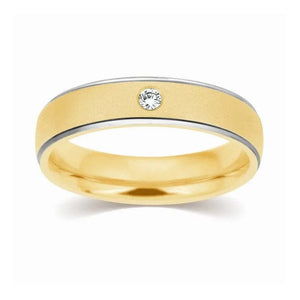 Jewelove™ Rings 2 Tone Yellow Gold White Gold Wedding Band with Single Diamond JL AU 110