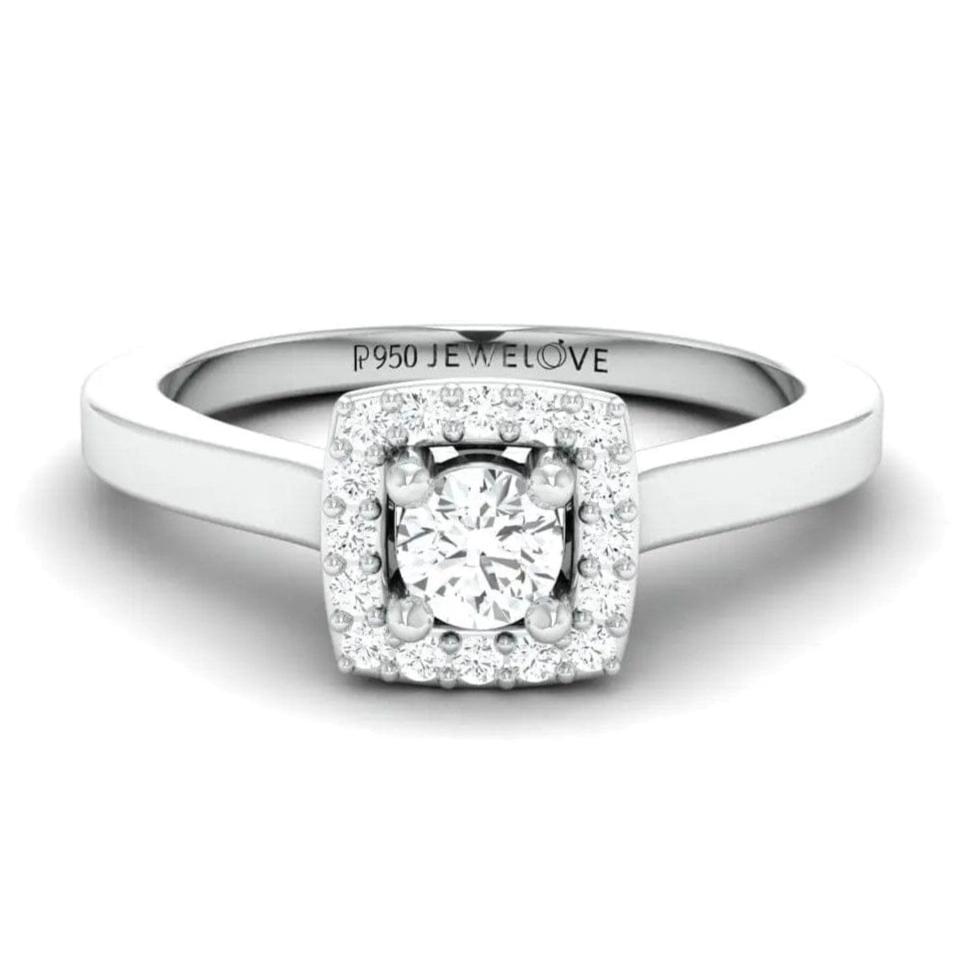 Jewelove™ Rings 20 Pointer Square Halo Diamond Platinum Engagement Ring JL PT 325