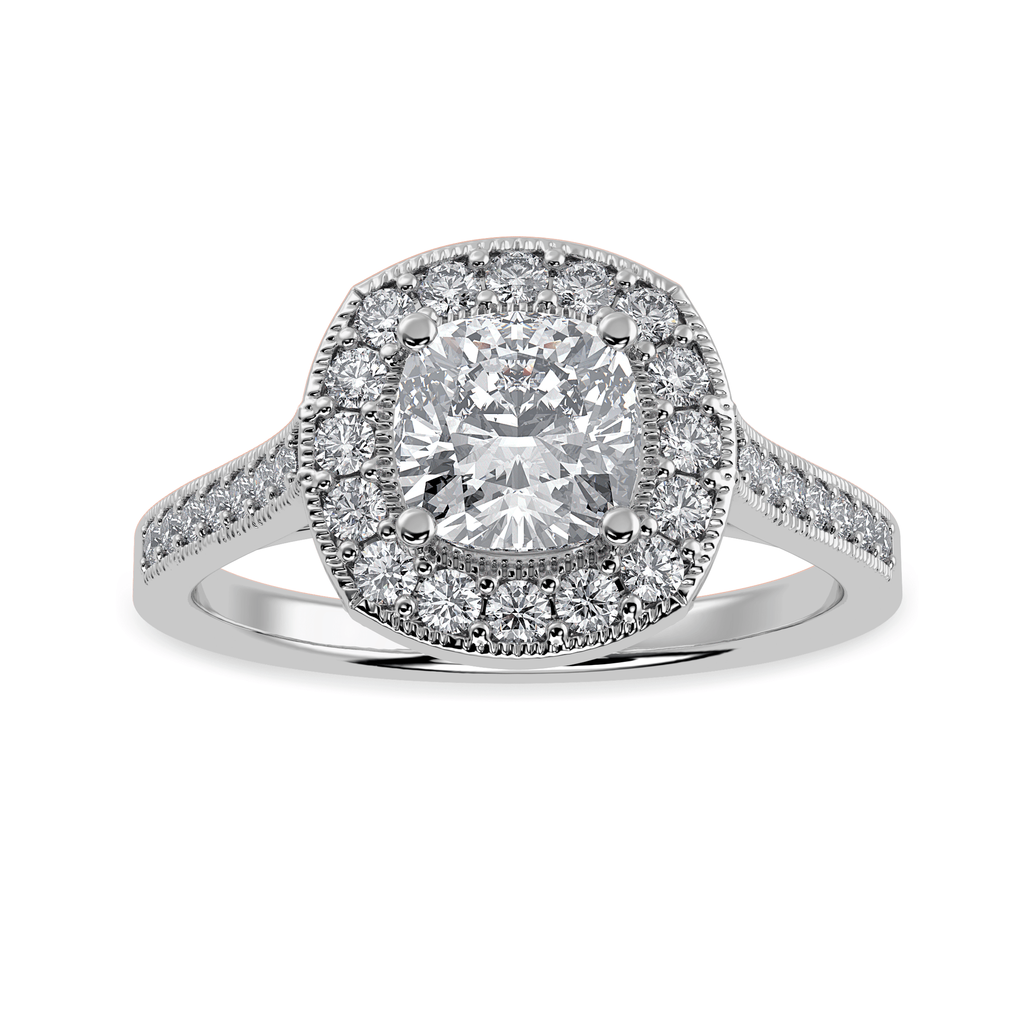 Jewelove™ Rings Women's Band only / VVS G 30-Pointer Cushion Cut Solitaire Double Halo Diamond Platinum Engagement Ring JL PT 1303