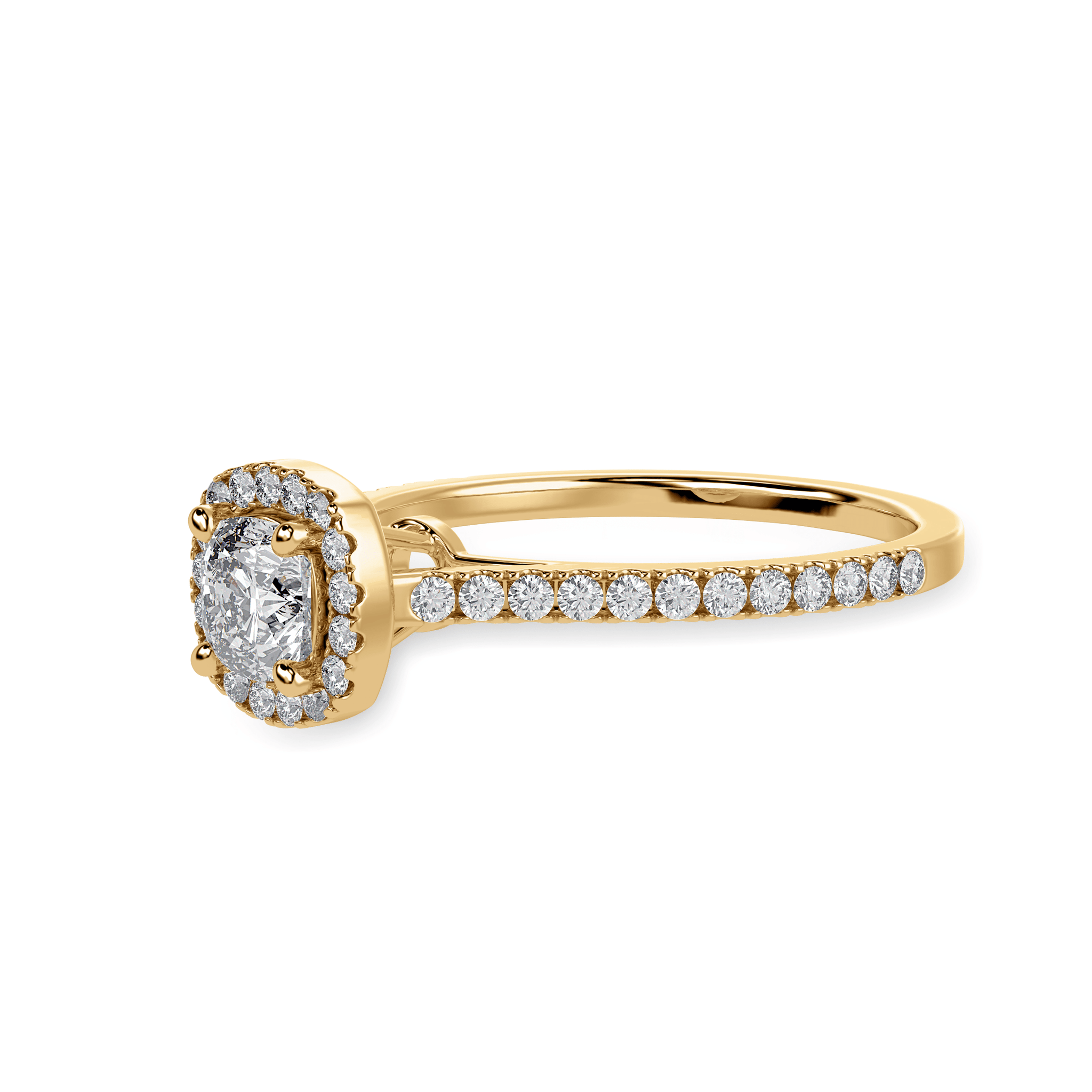 Jewelove™ Rings Women's Band only / VVS G 30-Pointer Cushion Cut Solitaire Halo Diamond Shank 18K Yellow Gold Ring JL AU 1287Y