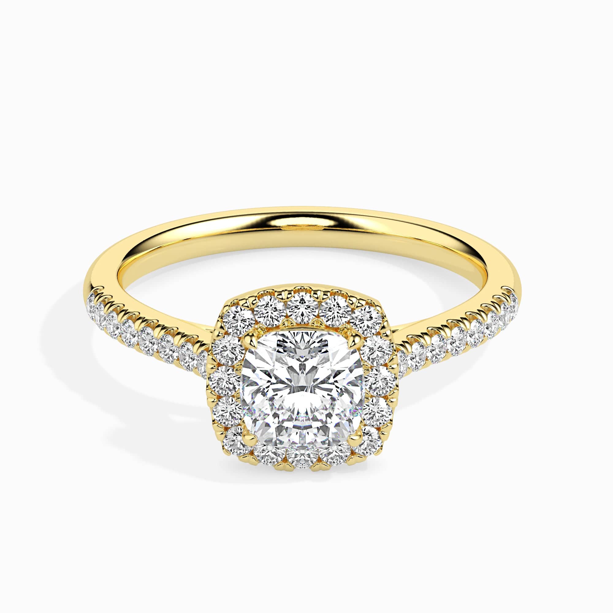 Jewelove™ Rings Women's Band only / VVS G 30-Pointer Cushion Cut Solitaire Halo Diamond Shank 18K Yellow Gold Ring JL AU 19033Y