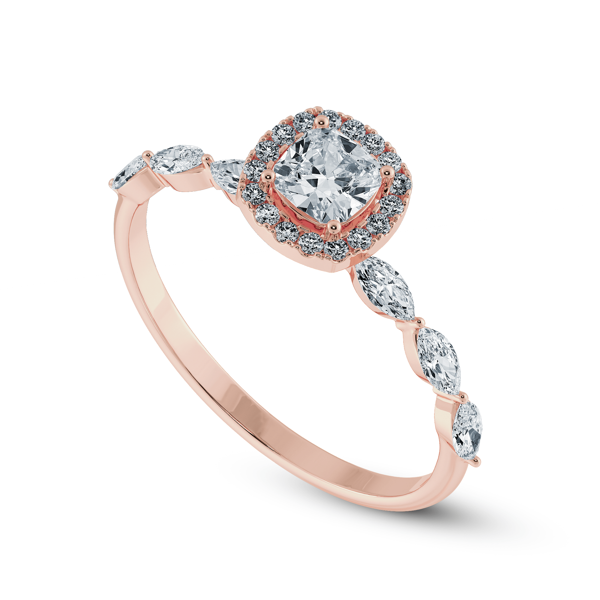 Jewelove™ Rings Women's Band only / VVS GH 30-Pointer Cushion Cut Solitaire Halo Diamonds with Pear cut Diamonds Accents 18K Rose Gold Ring JL AU 1271R