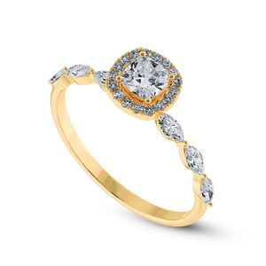 Jewelove™ Rings Women's Band only / VVS G 30-Pointer Cushion Cut Solitaire Halo Diamonds with Pear Cut Diamonds Accents 18K Yellow Gold Ring JL AU 1271Y