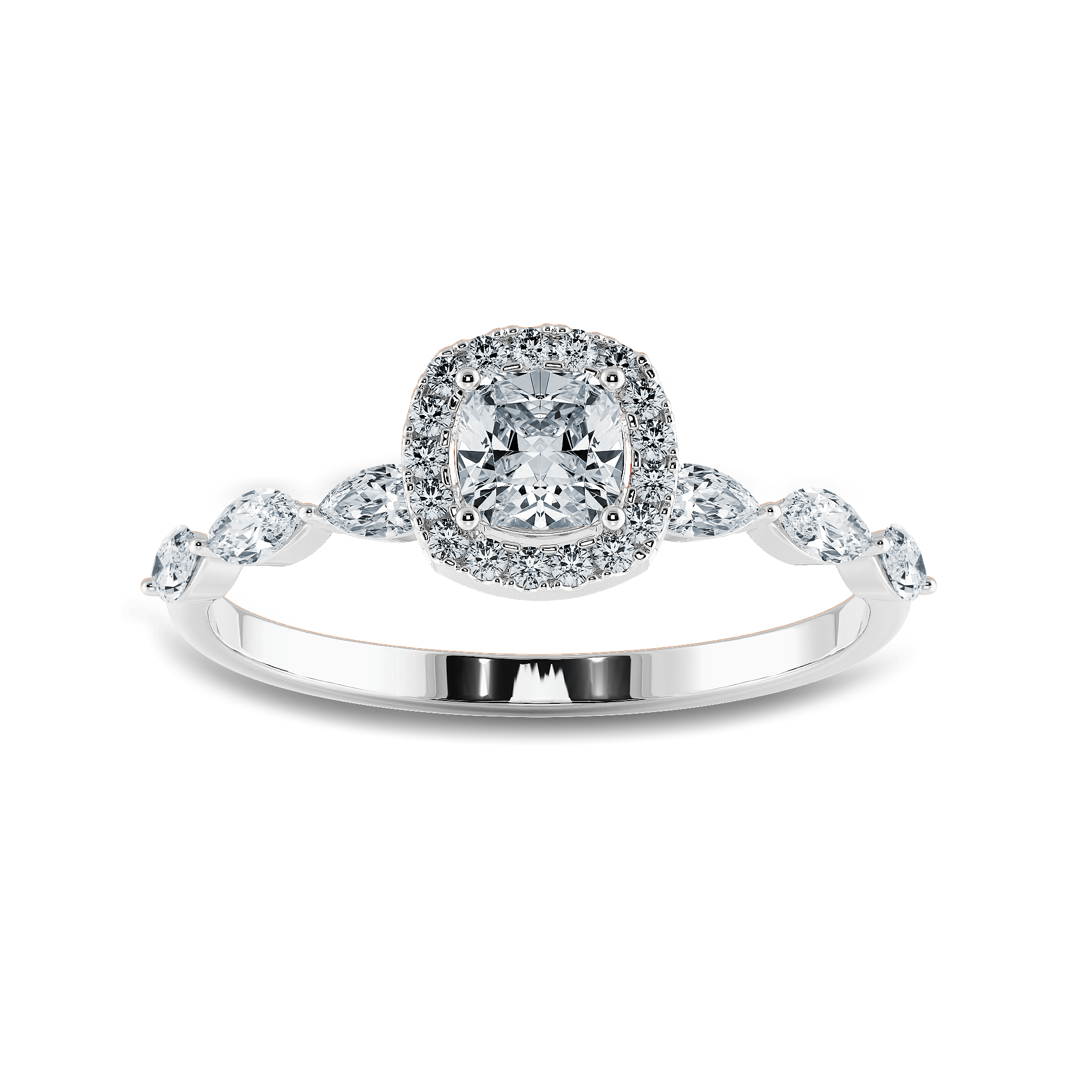 Jewelove™ Rings Women's Band only / VVS G 30-Pointer Cushion Cut Solitaire Halo Diamonds with Pear Cut Diamonds Accents Platinum Engagement Ring JL PT 1271