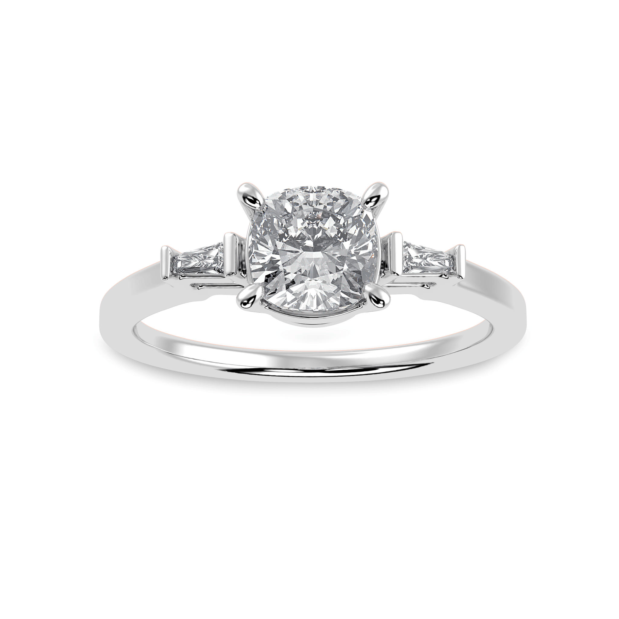 Jewelove™ Rings Women's Band only / VVS G 30-Pointer Cushion Cut Solitaire with Baguette Diamond Accents Platinum Ring JL PT 1223