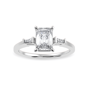 Jewelove™ Rings E VVS / Women's Band only 30-Pointer Emerald Cut Solitaire Baguette Diamond Accents Platinum Ring JL PT 1124