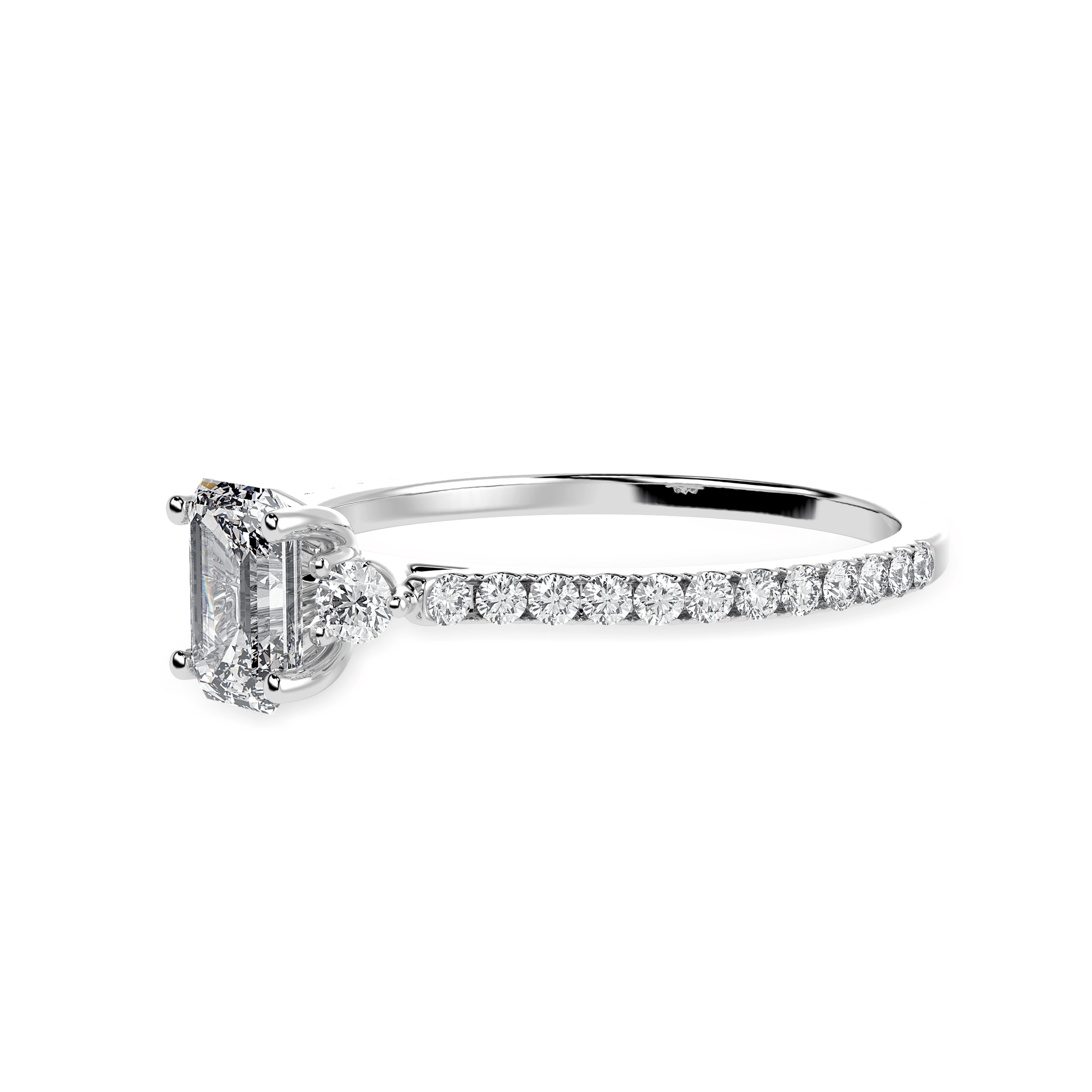 Jewelove™ Rings E VVS / Women's Band only 30-Pointer Emerald Cut Solitaire Diamond Accents Shank Platinum Ring JL PT 1272