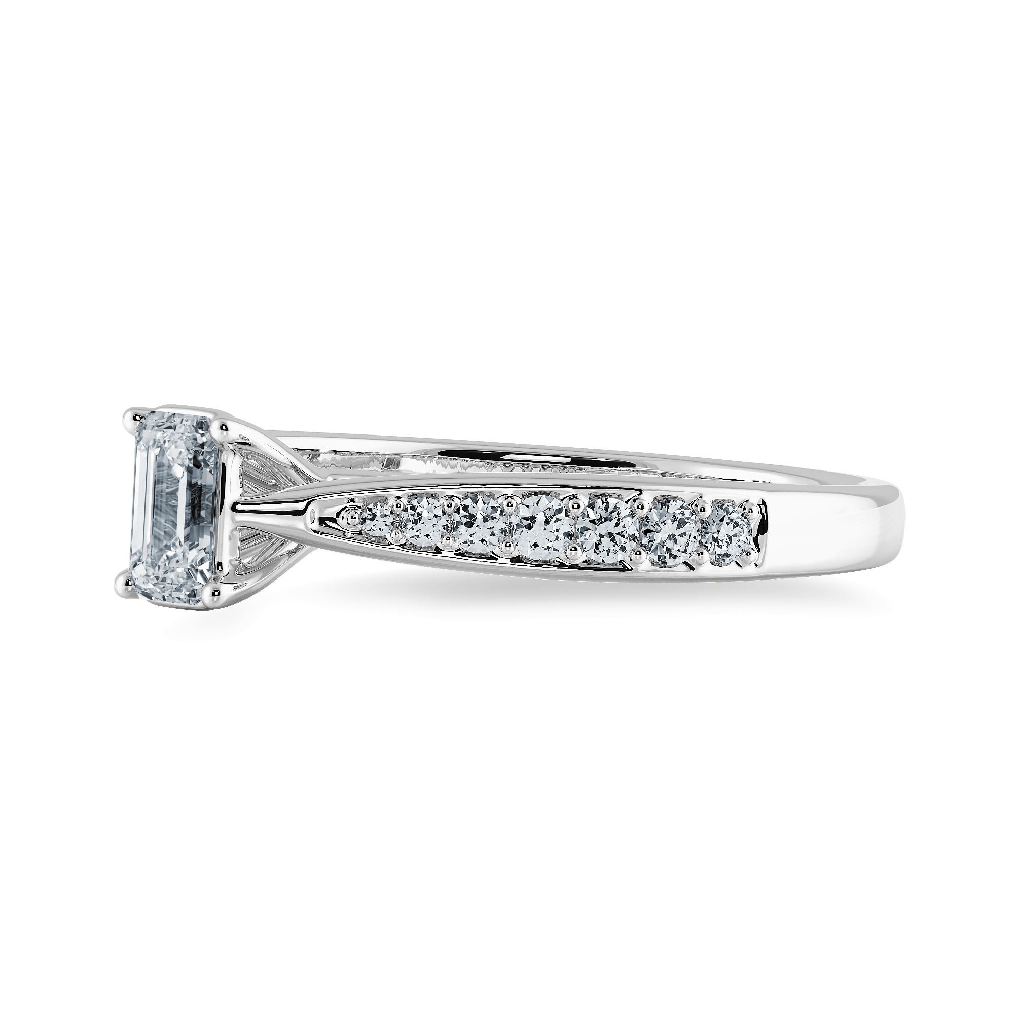 Jewelove™ Rings E VVS / Women's Band only 30-Pointer Emerald Cut Solitaire Diamond Shank Platinum Ring JL PT 1280