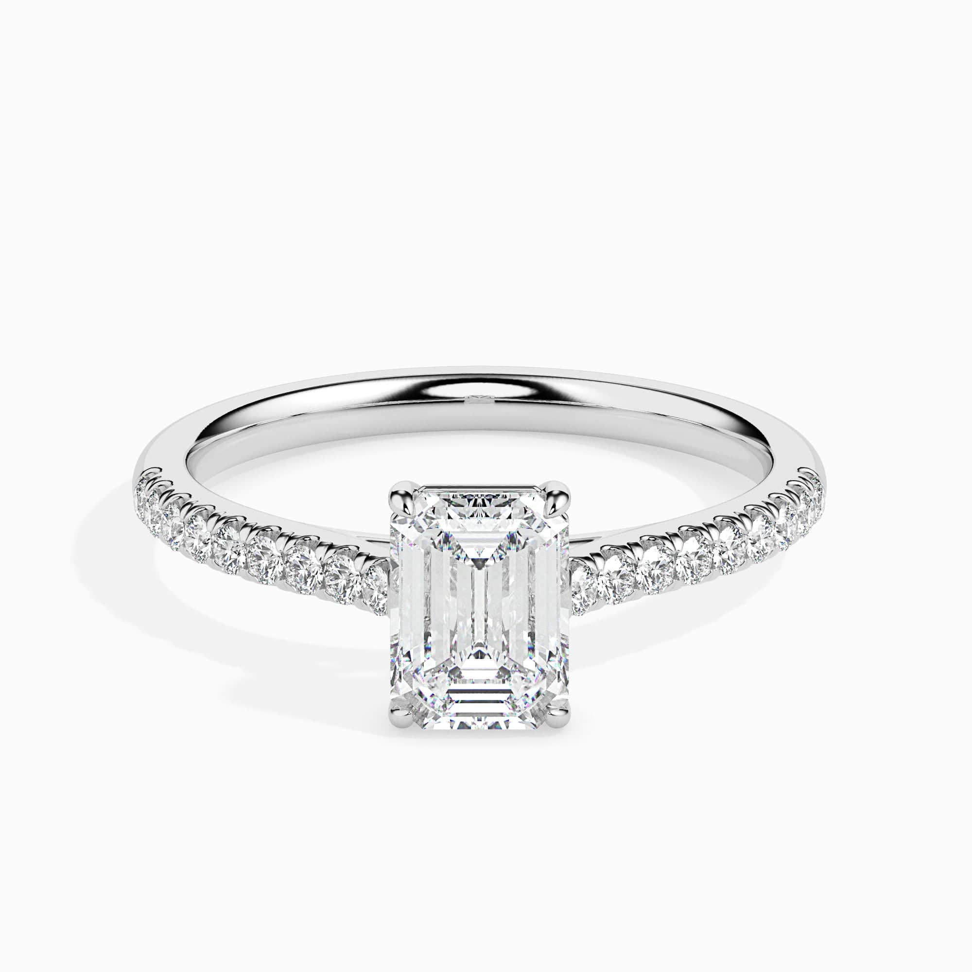 Jewelove™ Rings E VVS / Women's Band only 30-Pointer Emerald Cut Solitaire Diamond Shank Platinum Ring JL PT 19015