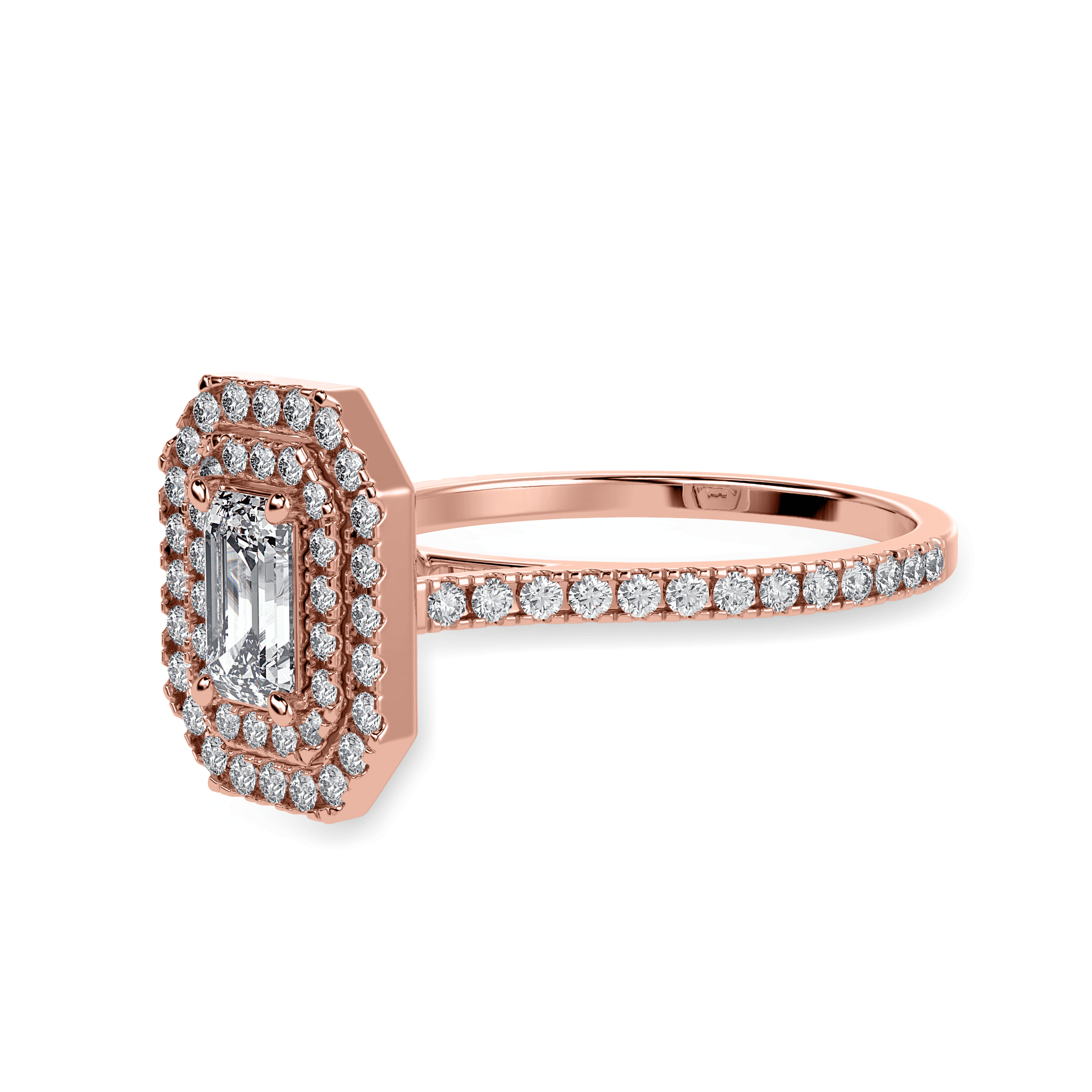 Jewelove™ Rings Women's Band only / VVS E 30-Pointer Emerald Cut Solitaire Double Halo Diamond Shank 18K Rose Gold Ring JL AU 1296R