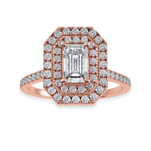 Jewelove™ Rings Women's Band only / VVS E 30-Pointer Emerald Cut Solitaire Double Halo Diamond Shank 18K Rose Gold Ring JL AU 1296R