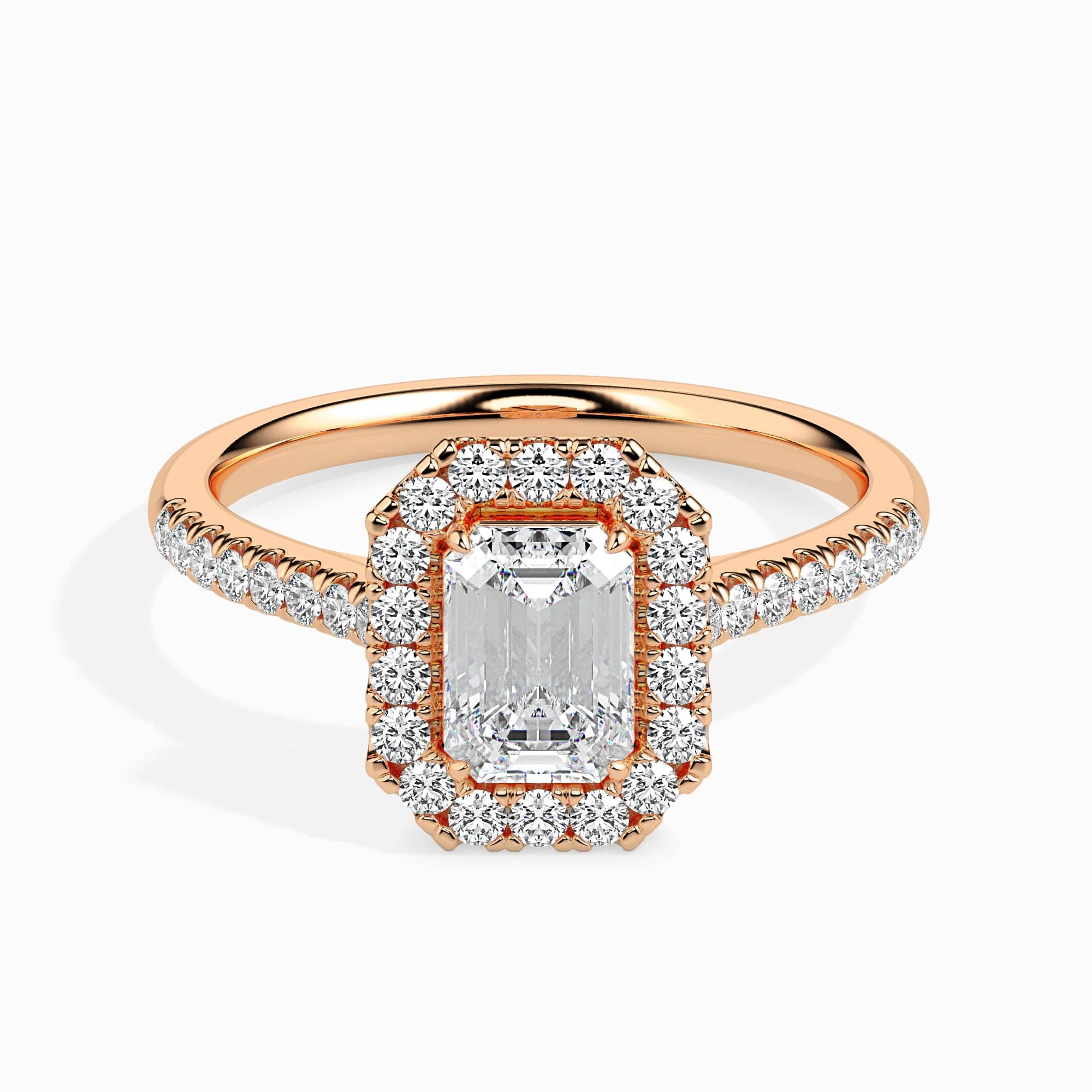 Jewelove™ Rings Women's Band only / VVS E 30-Pointer Emerald Cut Solitaire Halo Diamond Shank 18K Rose Gold Solitaire Ring JL AU 19035R