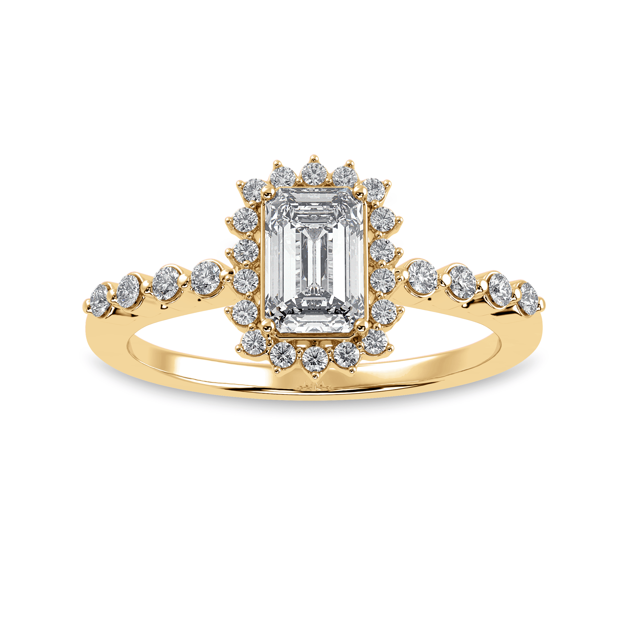 Jewelove™ Rings Women's Band only / VVS E 30-Pointer Emerald Cut Solitaire Halo Diamond Shank 18K Yellow Gold Ring JL AU 1250Y