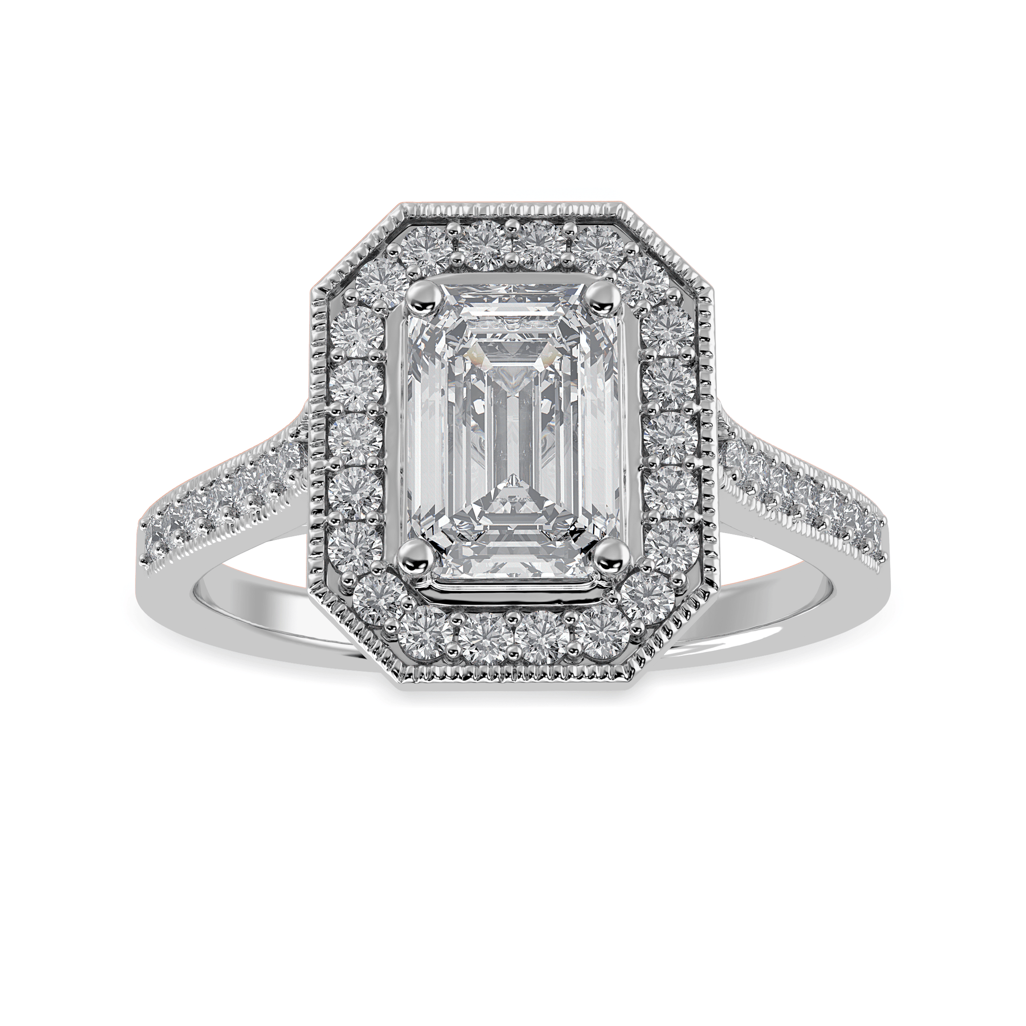 Jewelove™ Rings E VVS / Women's Band only 30-Pointer Emerald Cut Solitaire Halo Diamond Shank Platinum Ring JL PT 1304