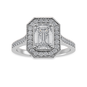 Jewelove™ Rings E VVS / Women's Band only 30-Pointer Emerald Cut Solitaire Halo Diamond Shank Platinum Ring JL PT 1304