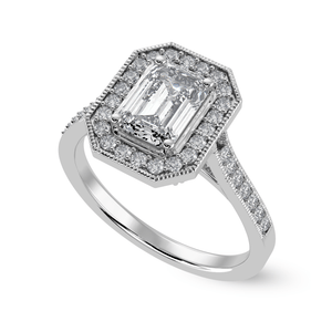 Jewelove™ Rings E VVS / Women's Band only 30-Pointer Emerald Cut Solitaire Halo Diamond Shank Platinum Ring JL PT 1304