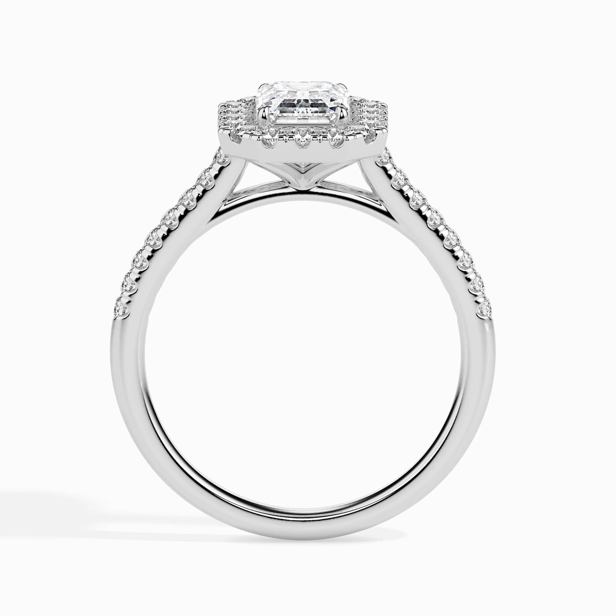 Jewelove™ Rings E VVS / Women's Band only 30-Pointer Emerald Cut Solitaire Halo Diamond Shank Platinum Ring JL PT 19035