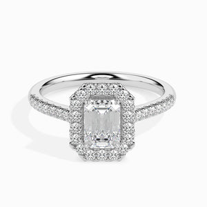 Jewelove™ Rings E VVS / Women's Band only 30-Pointer Emerald Cut Solitaire Halo Diamond Shank Platinum Ring JL PT 19035