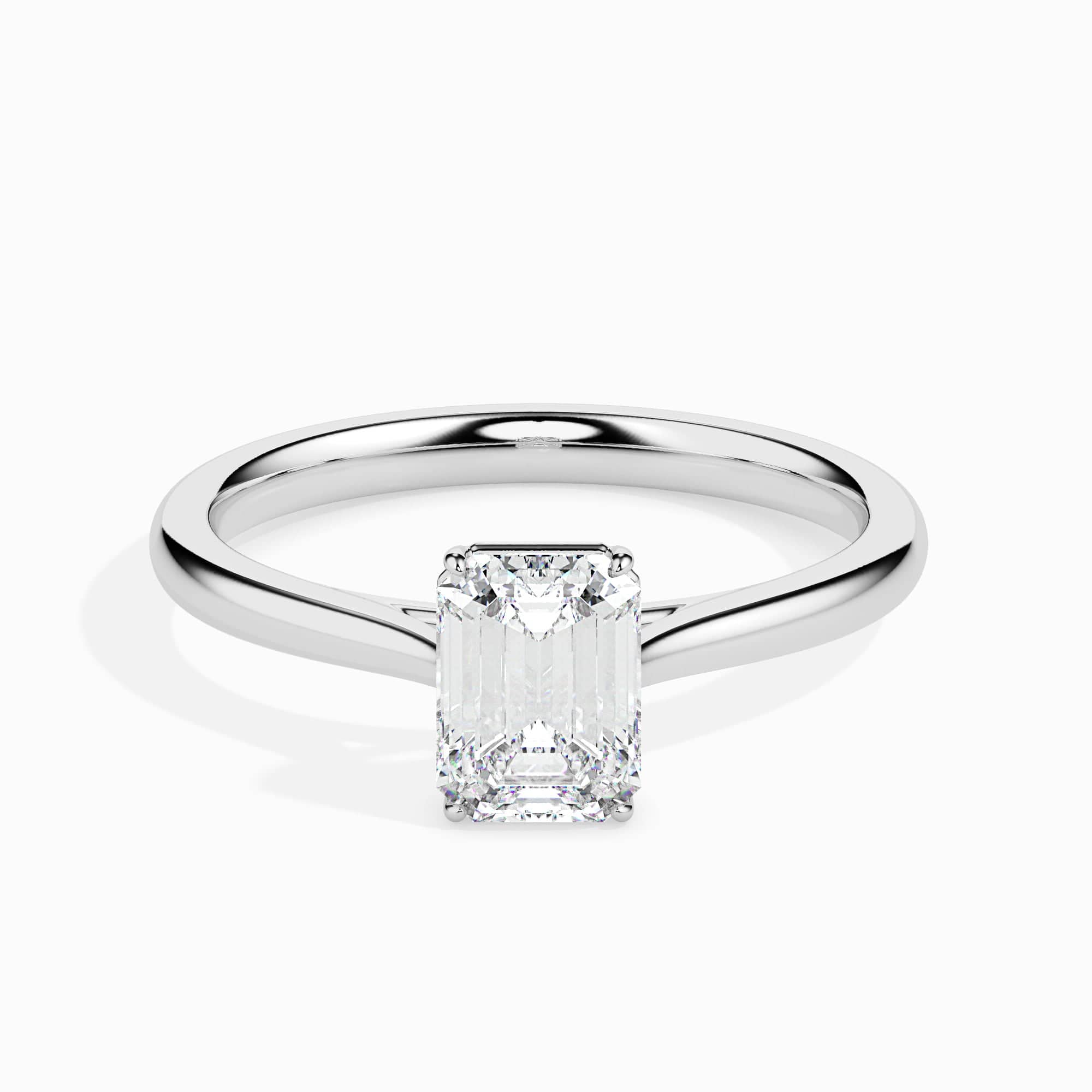 Jewelove™ Rings E VVS / Women's Band only 30-Pointer Emerald Cut Solitaire Shank Platinum Ring JL PT 19005