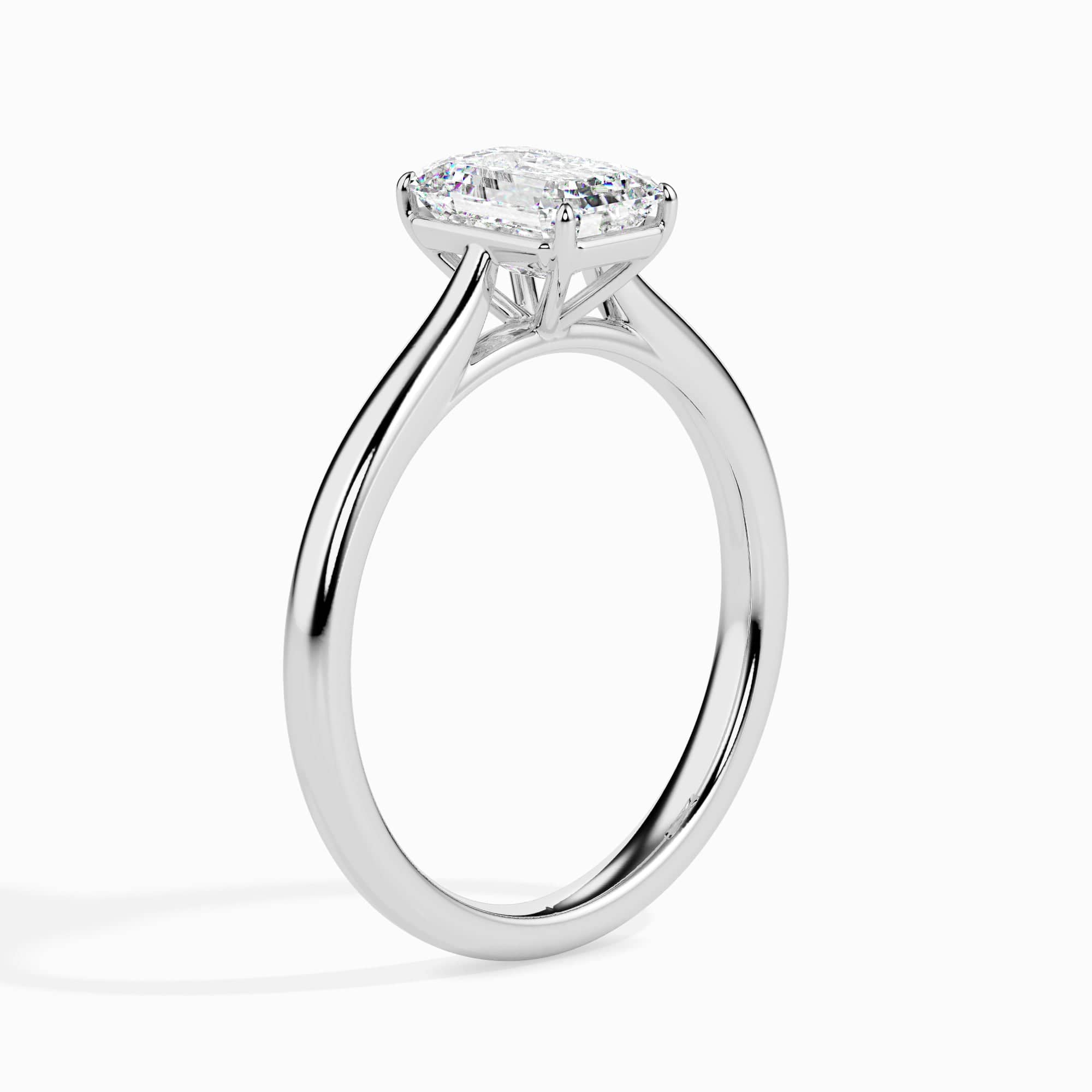 Jewelove™ Rings E VVS / Women's Band only 30-Pointer Emerald Cut Solitaire Shank Platinum Ring JL PT 19005