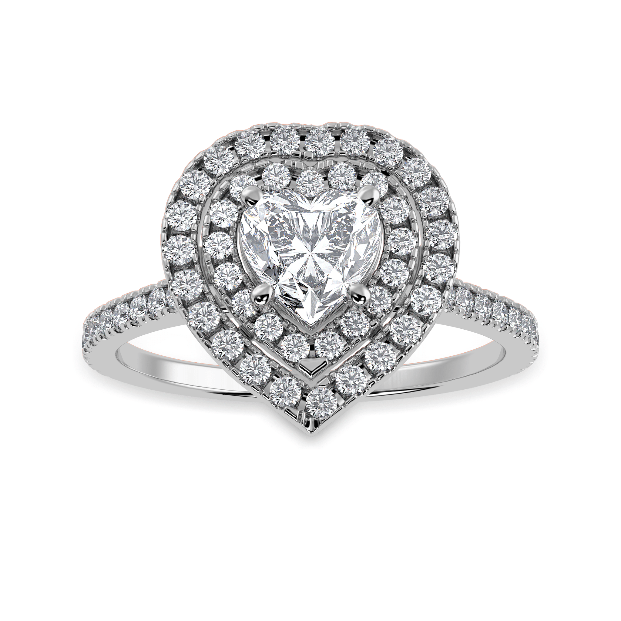 Jewelove™ Rings I VS / Women's Band only 30-Pointer Heart Cut Solitaire Double Halo Diamond Shank Platinum Ring JL PT 1297