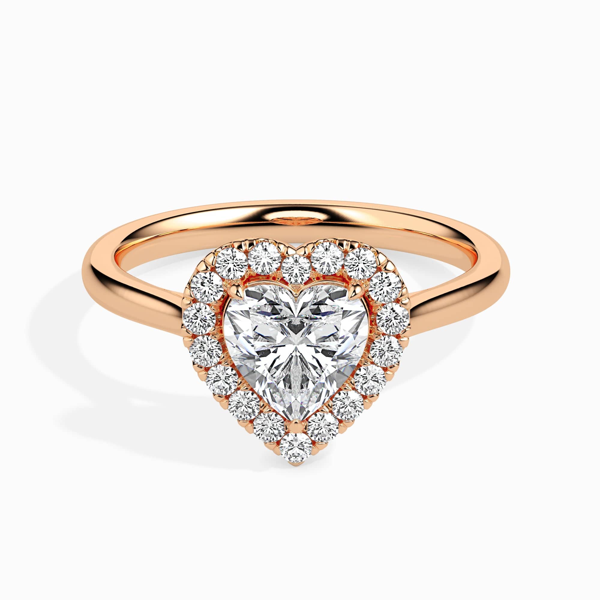 Jewelove™ Rings Women's Band only / VS I 30-Pointer Heart Cut Solitaire Halo Diamond 18K Rose Gold Ring JL AU 19028R