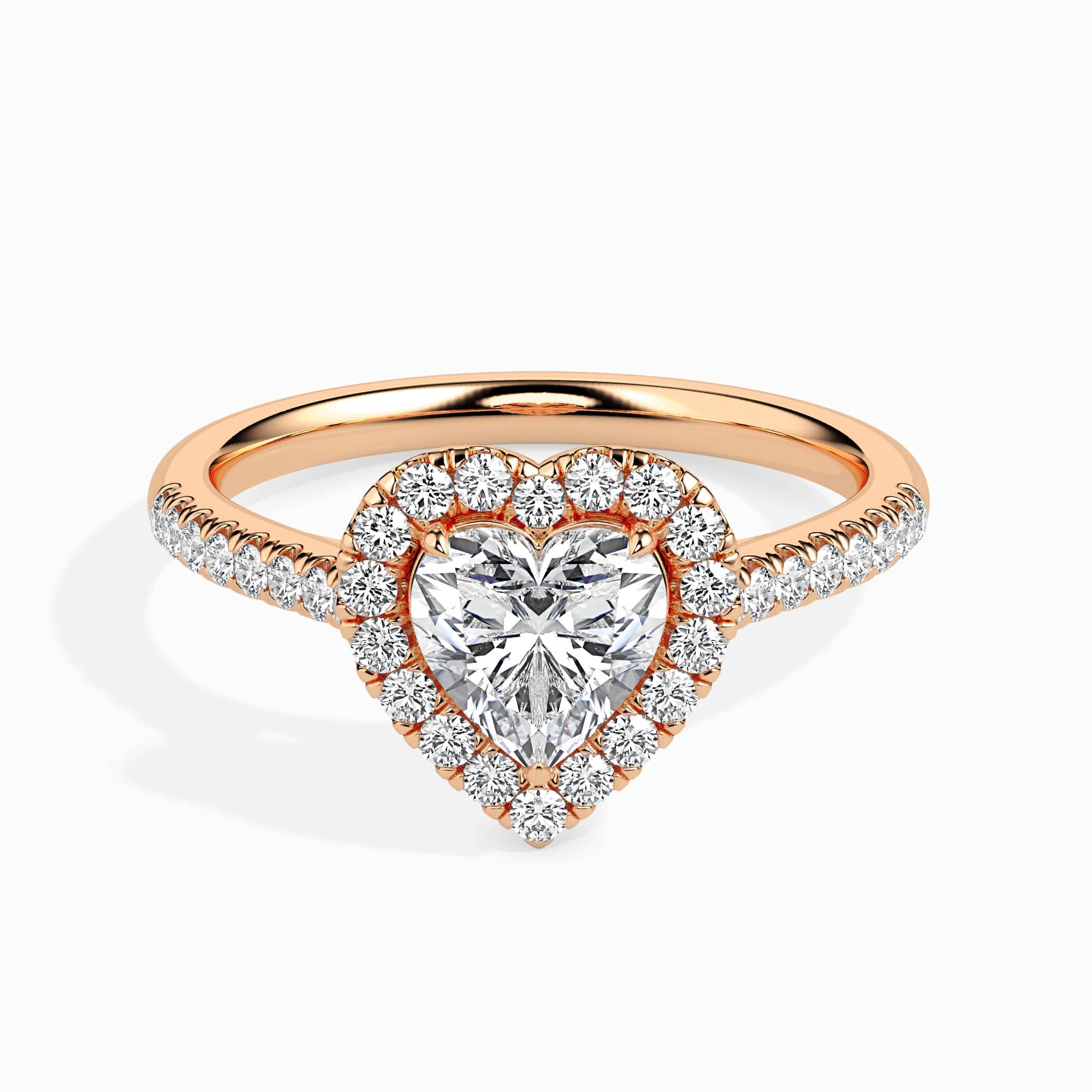 Jewelove™ Rings Women's Band only / VS I 30-Pointer Heart Cut Solitaire Halo Diamond Shank 18K Rose Gold Ring JL AU 19038R