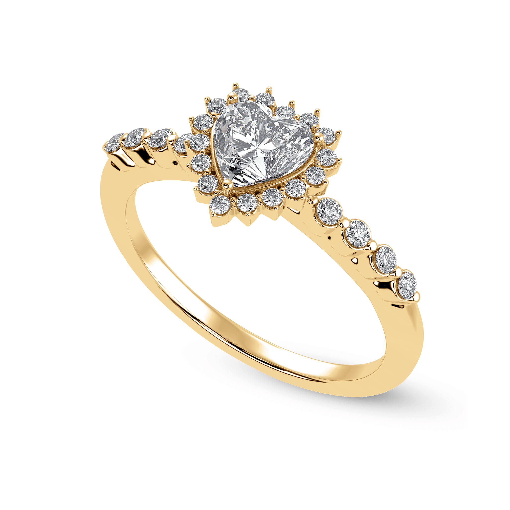 Jewelove™ Rings Women's Band only / VS I 30-Pointer Heart Cut Solitaire Halo Diamond Shank 18K Yellow Gold Ring JL AU 1251Y