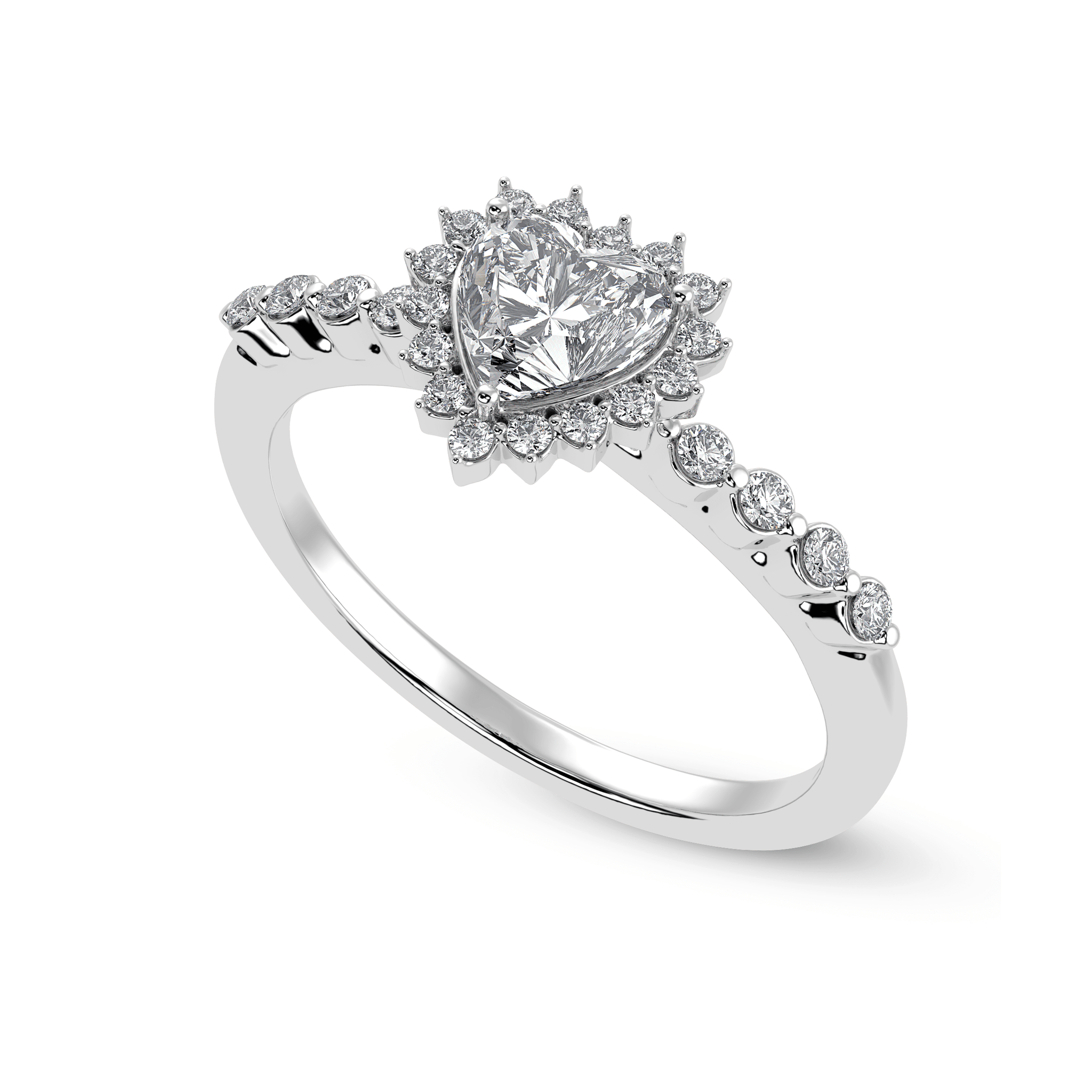 Jewelove™ Rings I VS / Women's Band only 30-Pointer Heart Cut Solitaire Halo Diamond Shank Platinum Ring JL PT 1251