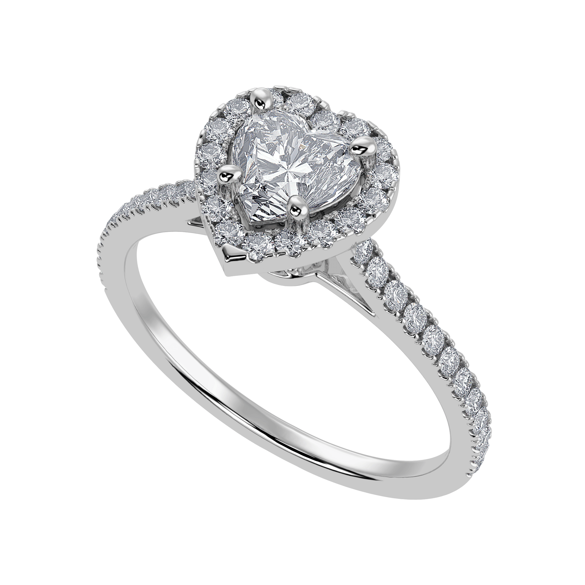 Jewelove™ Rings I VS / Women's Band only 30-Pointer Heart Cut Solitaire Halo Diamond Shank Platinum Ring JL PT 1289