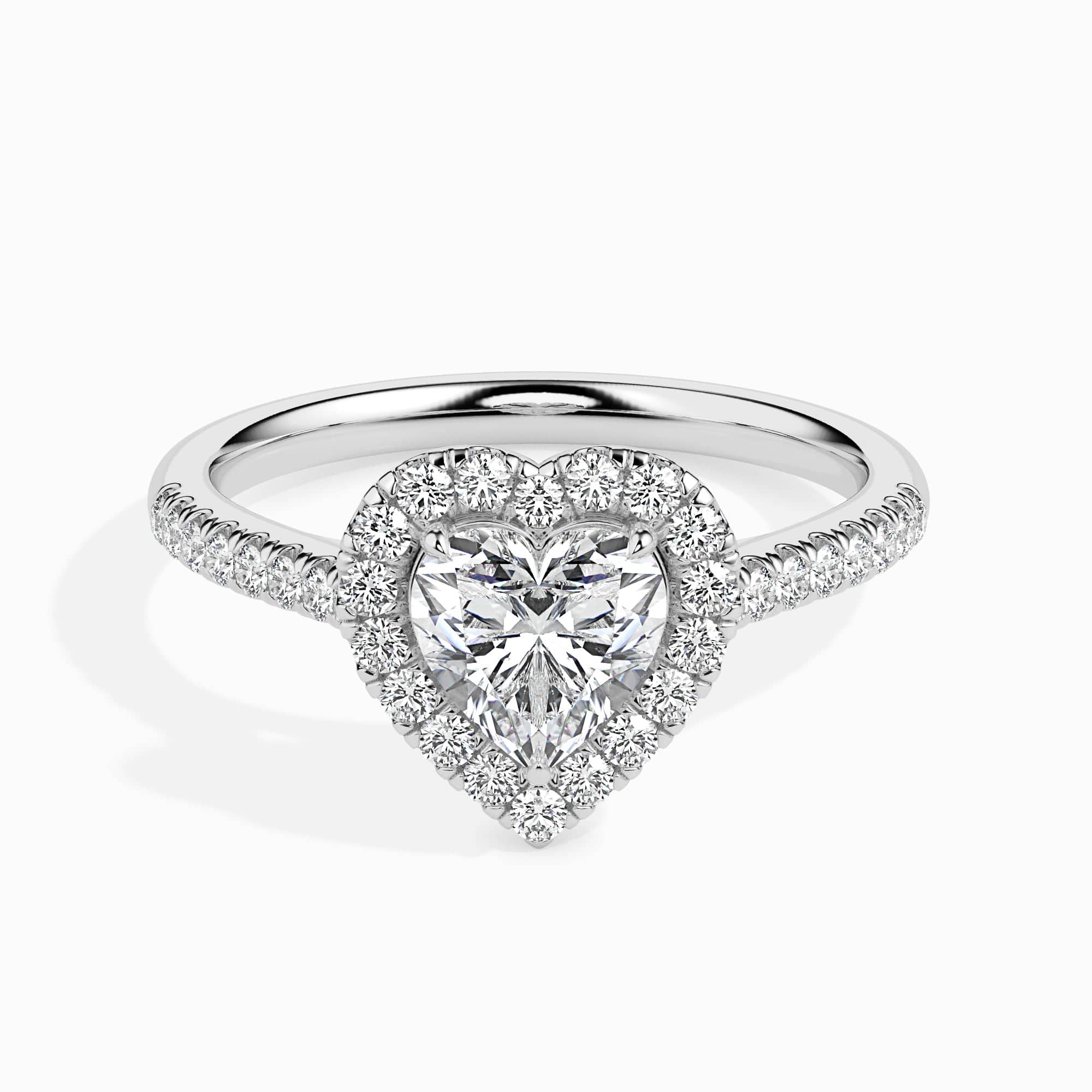 Jewelove™ Rings I VS / Women's Band only 30-Pointer Heart Cut Solitaire Halo Diamond Shank Platinum Ring JL PT 19038