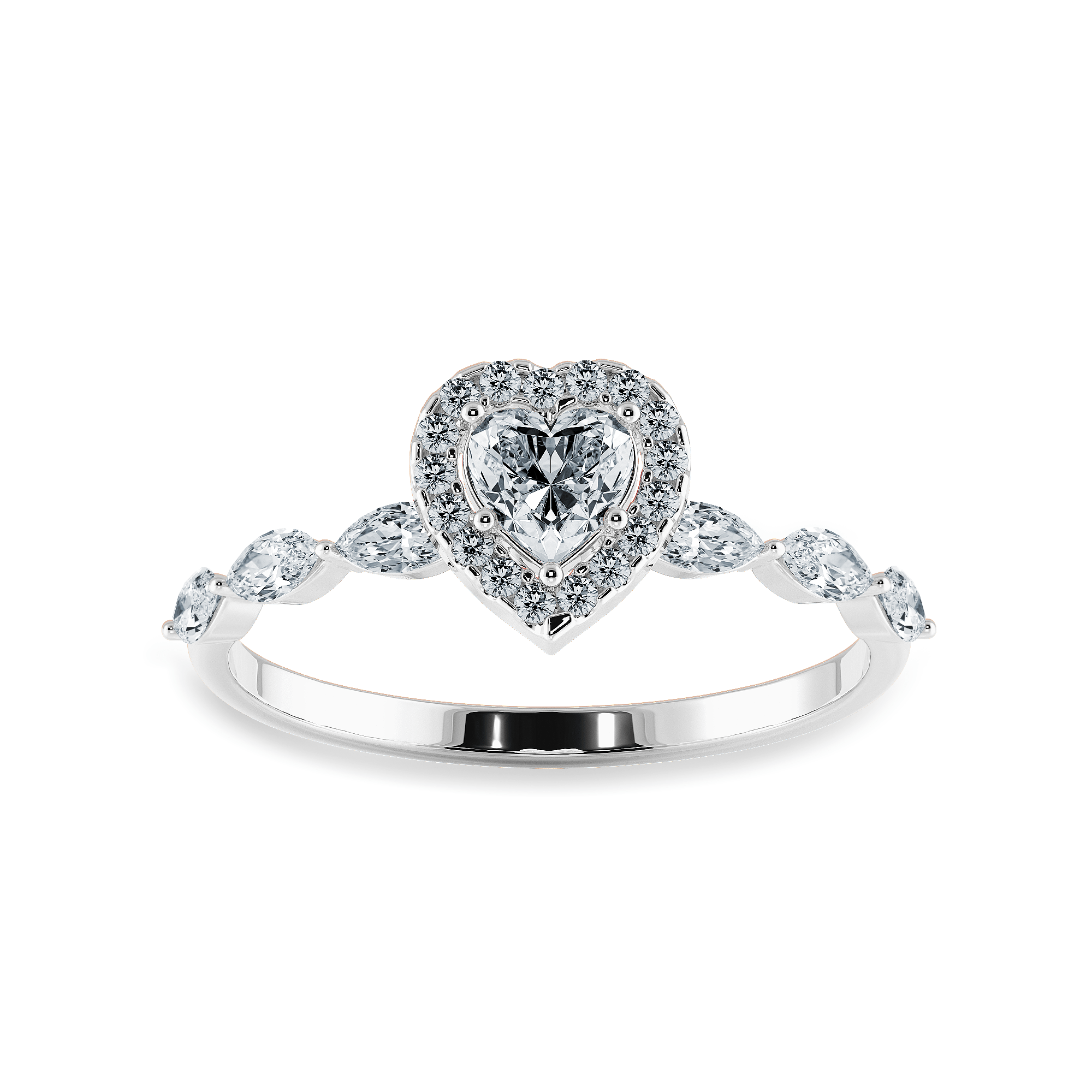 Jewelove™ Rings I VS / Women's Band only 30-Pointer Heart Cut Solitaire Halo Diamonds with Marquise Cut Diamonds Accents Platinum Ring JL PT 1273