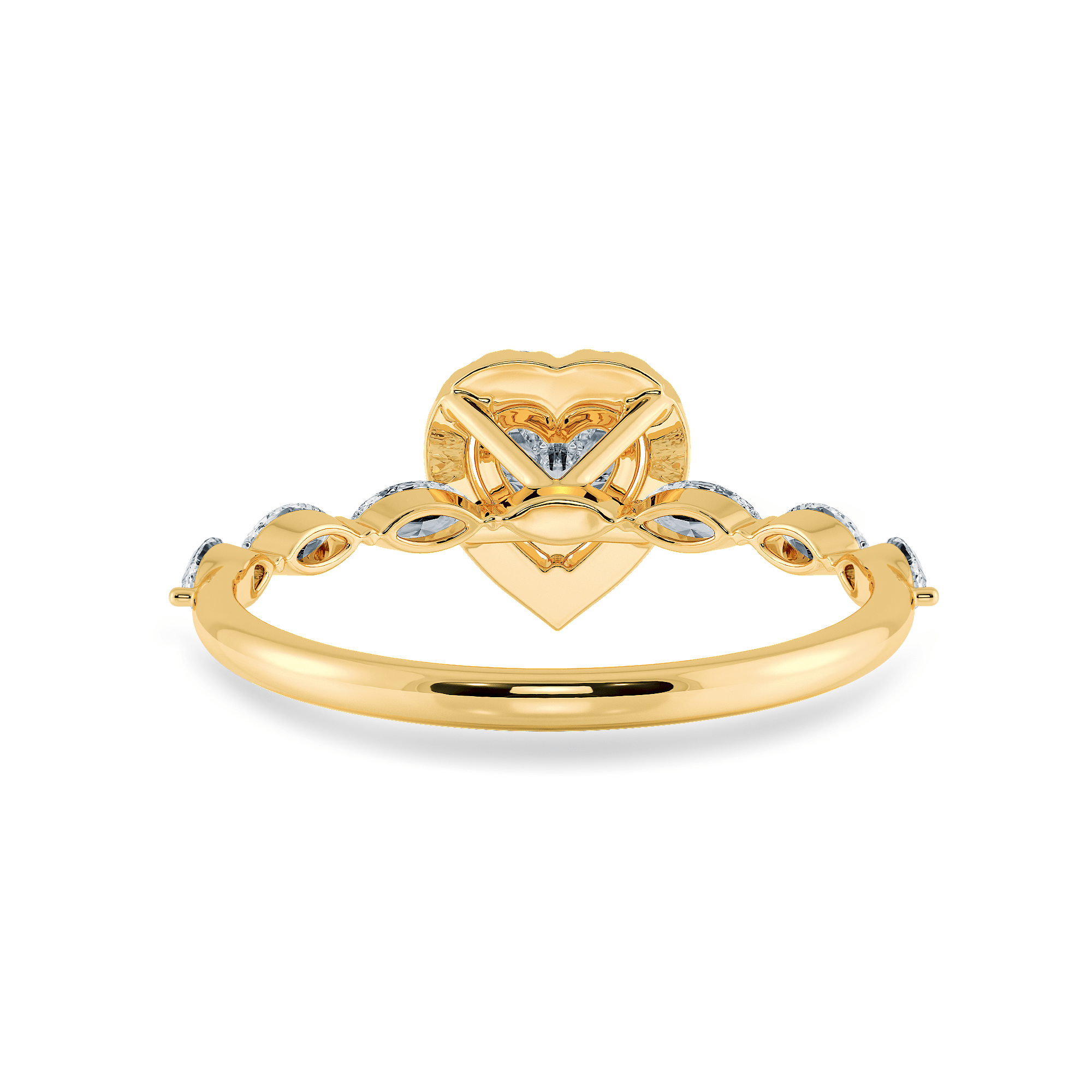 Jewelove™ Rings Women's Band only / VS I 30-Pointer Heart Cut Solitaire Halo Diamonds with Marquise Diamonds Accents 18K Yellow Gold Ring JL AU 1273Y