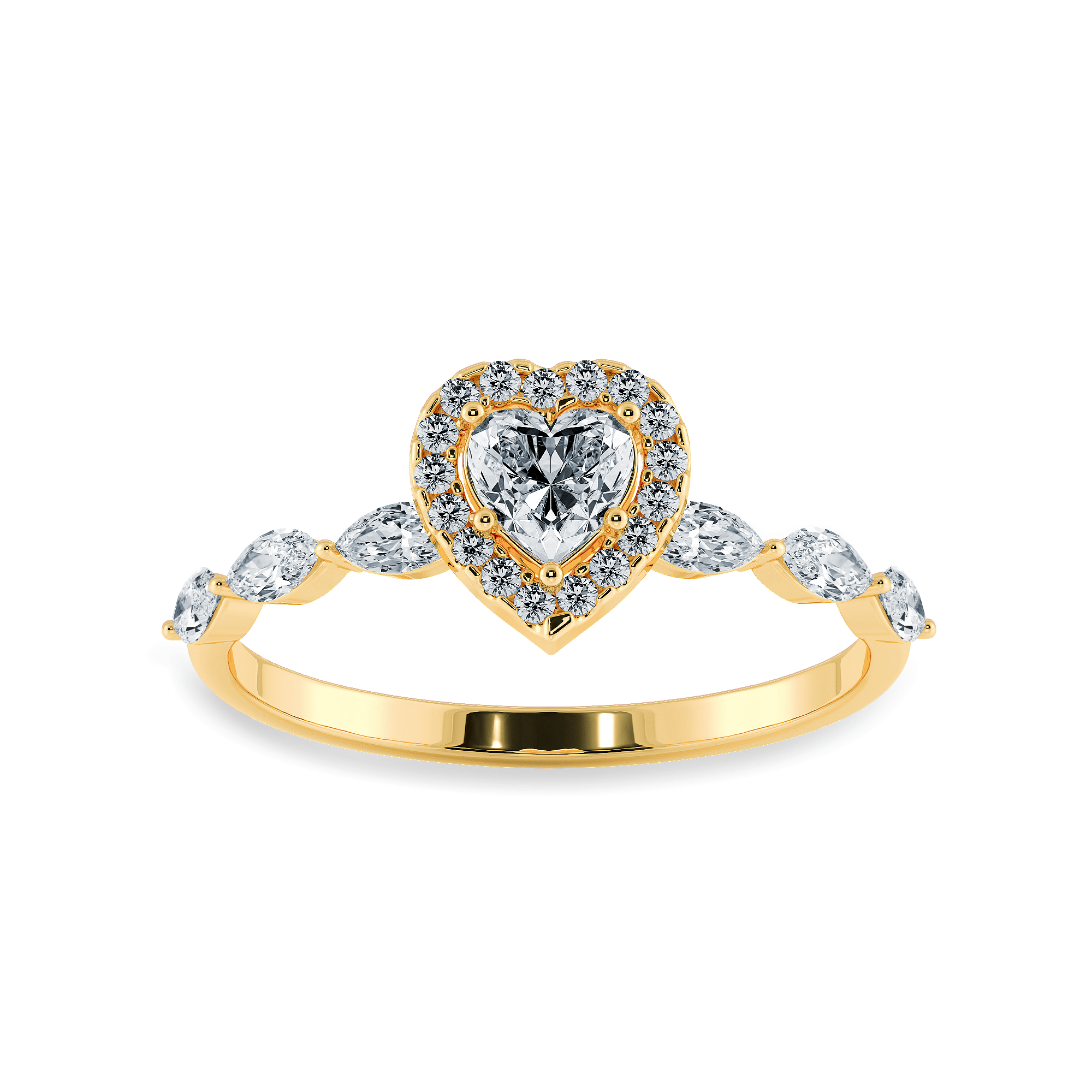 Jewelove™ Rings Women's Band only / VS I 30-Pointer Heart Cut Solitaire Halo Diamonds with Marquise Diamonds Accents 18K Yellow Gold Ring JL AU 1273Y