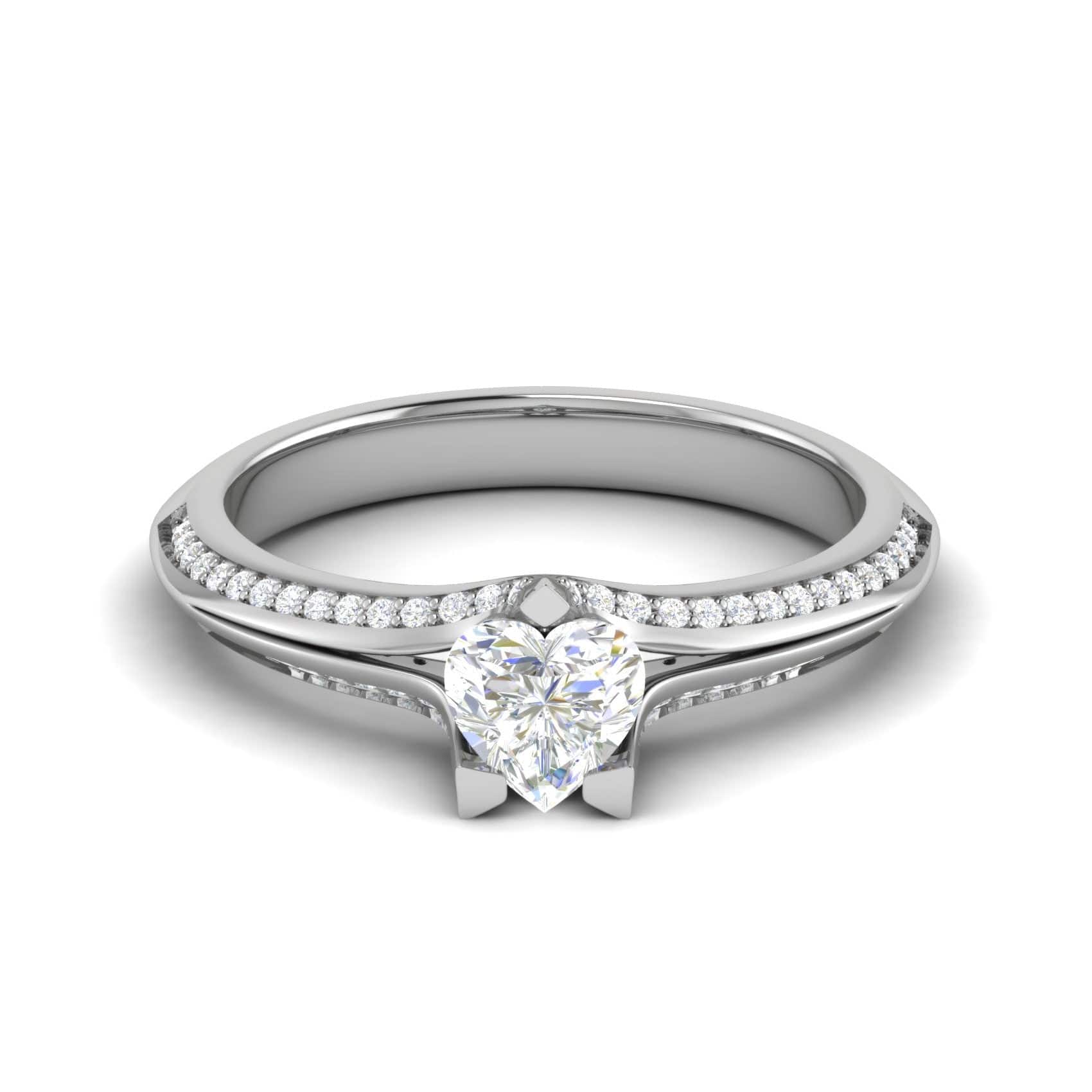 Jewelove™ Rings I VS / Women's Band only 30-Pointer Heart Cut Solitaire Split Diamond Shank Platinum Ring JL PT RP HS 187