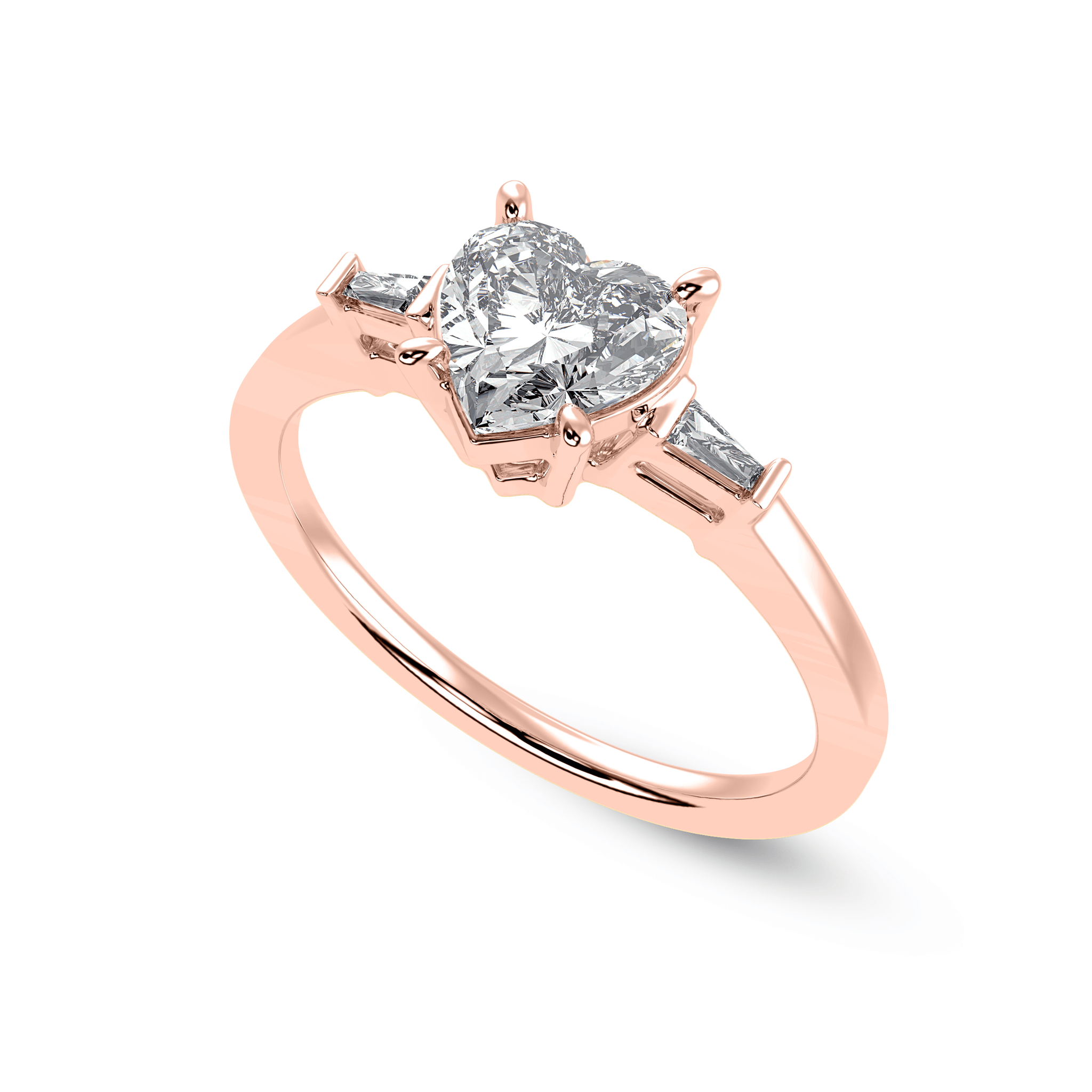 Jewelove™ Rings Women's Band only / VS I 30-Pointer Heart Cut Solitaire with Baguette Diamond Accents 18K Rose Gold Ring JL AU 1225R