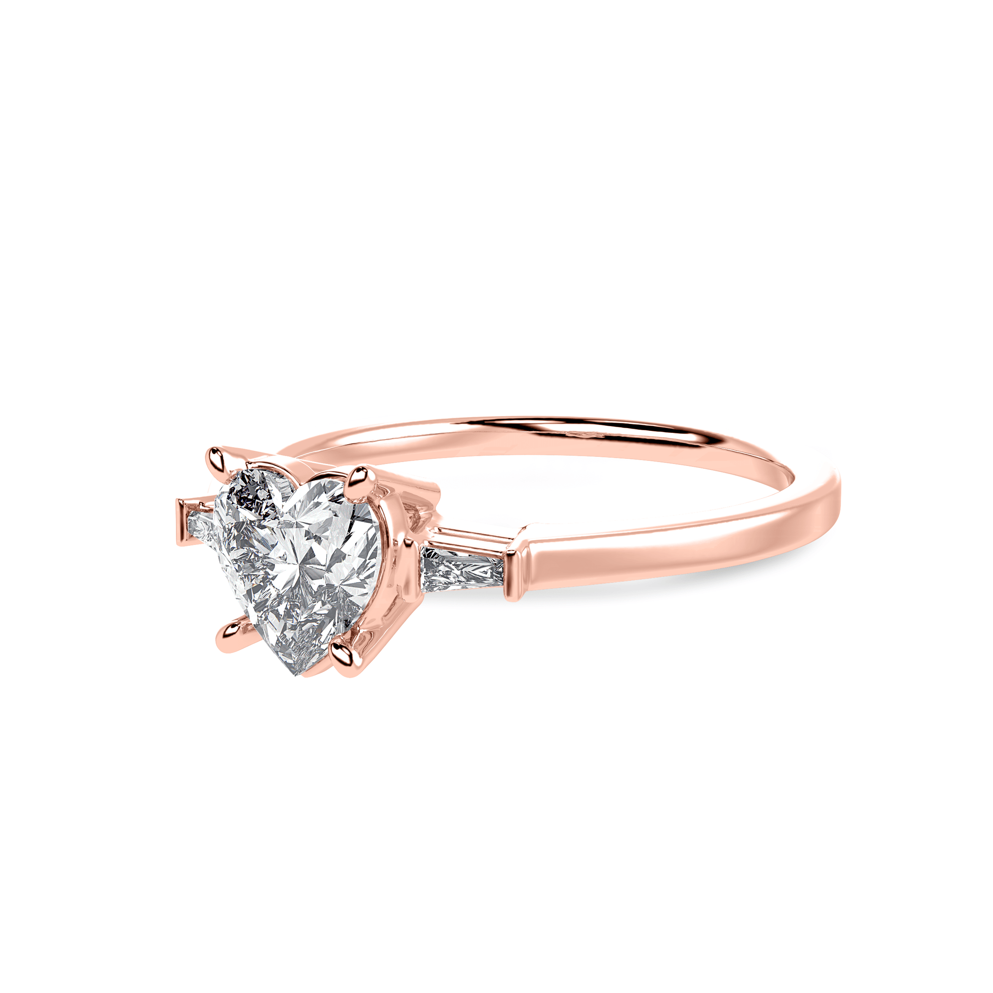 Jewelove™ Rings Women's Band only / VS I 30-Pointer Heart Cut Solitaire with Baguette Diamond Accents 18K Rose Gold Ring JL AU 1225R